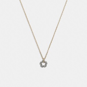 Coach Pavé Tea Rose Pendant Necklace Gold | COH866099