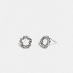 Coach Pavé Tea Rose Stud Earrings Silver | COH866127
