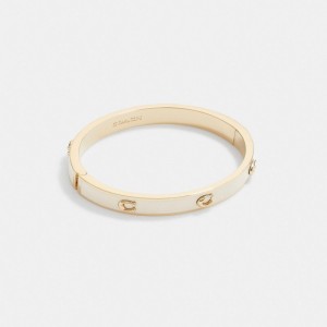 Coach Pegged Signature Hinged Bangle Gold/Chalk | COH866093