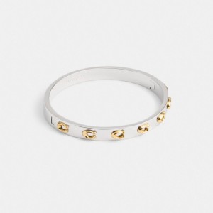 Coach Pegged Signature Hinged Bangle Gold/Silver | COH866198