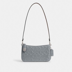 Coach Penn Shoulder Bag In Signature Leather Silver/Grey Blue | COH864889