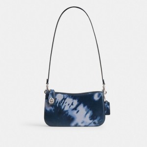 Coach Penn Shoulder Bag With Tie Dye Print Silver/Midnight Navy | COH864893