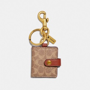 Coach Picture Frame Bag Charm In Signature Canvas Brass/Khaki | COH866462