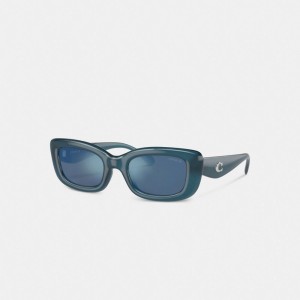 Coach Pillow Tabby Narrow Rectangle Sunglasses Milky Blue | COH866330