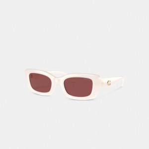 Coach Pillow Tabby Narrow Rectangle Sunglasses Milky Ivory | COH866385