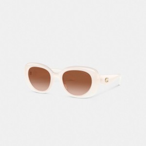 Coach Pillow Tabby Round Sunglasses Milky Ivory | COH866331