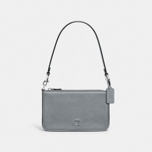 Coach Pouch Bag With Signature Canvas Grey Blue | COH865238
