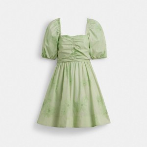 Coach Puff Sleeve Mini Dress Green | COH866054