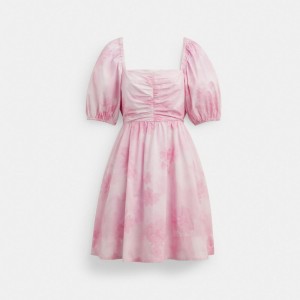 Coach Puff Sleeve Mini Dress Pink | COH866066