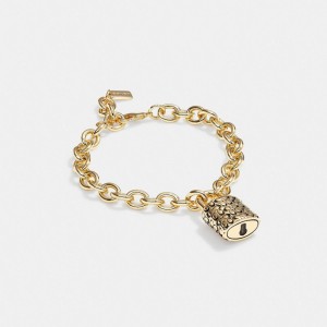Coach Quilted Padlock Chain Bracelet Gold/Black | COH866181