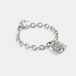 Coach Quilted Padlock Chain Bracelet Silver/Black | COH866089