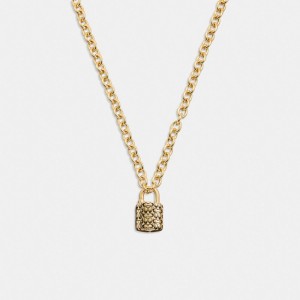 Coach Quilted Padlock Chain Necklace Gold/Black | COH866183