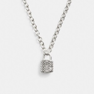 Coach Quilted Padlock Chain Necklace Silver/Black | COH866090