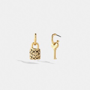 Coach Quilted Padlock Key Mismatch Earrings Gold/Black | COH866165
