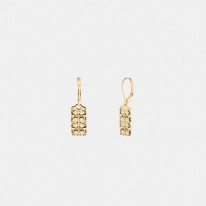 Coach Quilted Signature Drop Earrings Gold/Black | COH866197