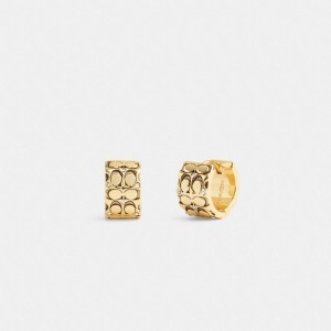 Coach Quilted Signature Huggie Earrings Gold/Black | COH866199