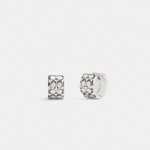 Coach Quilted Signature Huggie Earrings Silver | COH866200