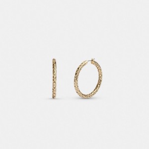 Coach Quilted Signature Medium Hoop Earrings Gold | COH866130