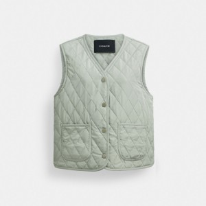 Coach Quilted Vest Green | COH865932