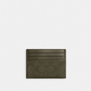 Coach Refined Card Case In Signature Canvas Jacquard Army Green | COH866749
