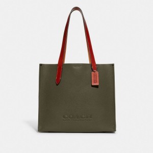 Coach Relay Tote Bag 34 Polished Pebble Leather/Army Green | COH866524