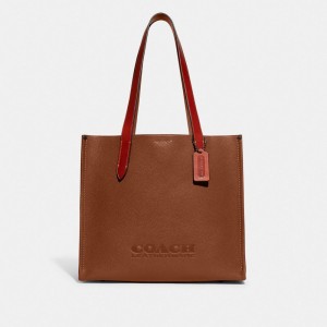 Coach Relay Tote Bag 34 Polished Pebble Leather/1941 Saddle | COH866529