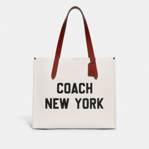 Coach Relay Tote Bag With Graphic Polished Pebble Leather/Chalk Multi | COH866527