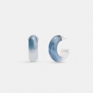 Coach Resin Tie Dye Hoop Earrings Silver/Blue | COH866223