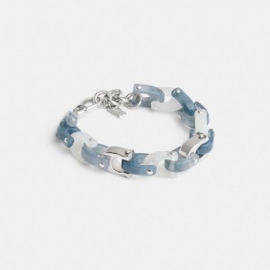 Coach Resin Tie Dye Signature Link Bracelet Silver/Blue | COH866204