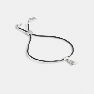 Coach Rexy Leather Slider Bracelet Silver/Black | COH866230