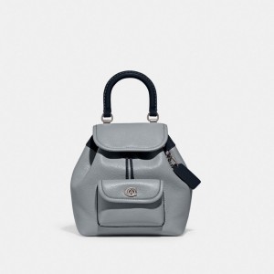 Coach Riya Backpack 21 In Colorblock Glovetanned Leather/Silver/Grey Blue Multi | COH865458