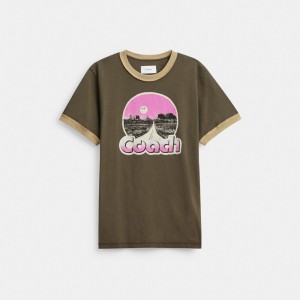 Coach Roadside Ringer T Shirt Black | COH866923