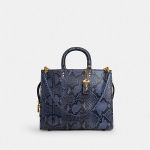 Coach Rogue Bag In Snakeskin Brass/Bleu | COH865163