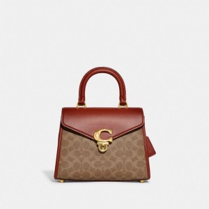 Coach Sammy Top Handle Bag In Signature Canvas Coated Canvas/Brass/Tan/Rust | COH865155