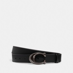 Coach Sculpted C Buckle Cut To Size Reversible Belt, 32 Mm Pewter/Black | COH866319