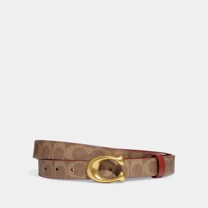 Coach Sculpted C Buckle Cut To Size Reversible Belt, 25 Mm Brass/Tan/Rust | COH866321