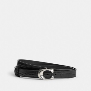 Coach Sculpted Signature Buckle Reversible Belt, 25 Mm Silver/Black | COH866315