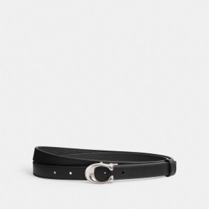 Coach Sculpted Signature Buckle Reversible Belt, 20 Mm Silver/Black | COH866316