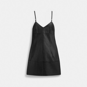 Coach Short Leather Dress Black | COH866053