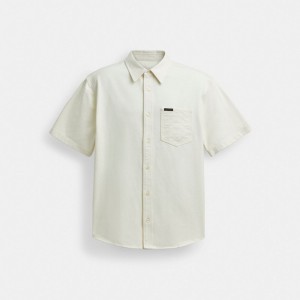 Coach Short Sleeve Denim Shirt In Organic Cotton White | COH866935