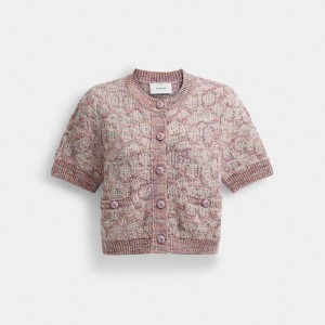 Coach Short Sleeve Knit Top Pink/Multi | COH866004