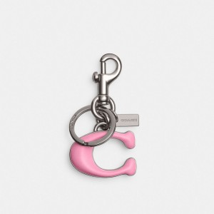Coach Signature Bag Charm Silver/Vivid Pink | COH866428