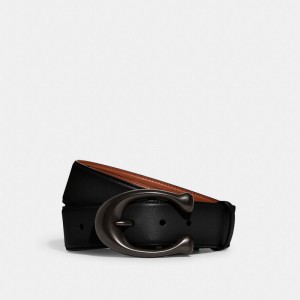 Coach Signature Buckle Cut To Size Reversible Belt, 38 Mm Black/Saddle | COH867004