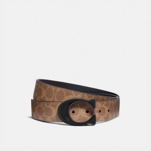 Coach Signature Buckle Cut To Size Reversible Belt, 38 Mm Khaki/Black | COH867005