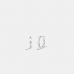 Coach Signature Chain Small Hoop Earrings Silver | COH866091