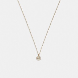 Coach Signature Crystal Pearl Pendant Necklace Gold | COH866188