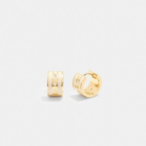 Coach Signature Enamel Hoop Earrings Gold/Chalk | COH866085