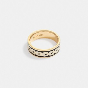 Coach Signature Enamel Ring Gold/Black | COH866083