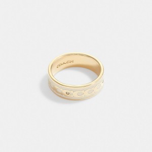 Coach Signature Enamel Ring Gold/Chalk | COH866164