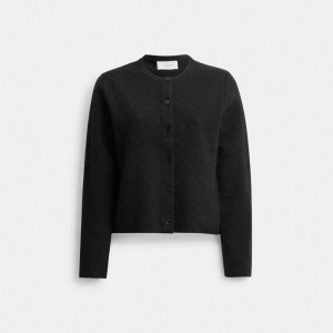 Coach Signature Knit Cropped Cardigan Black | COH865958